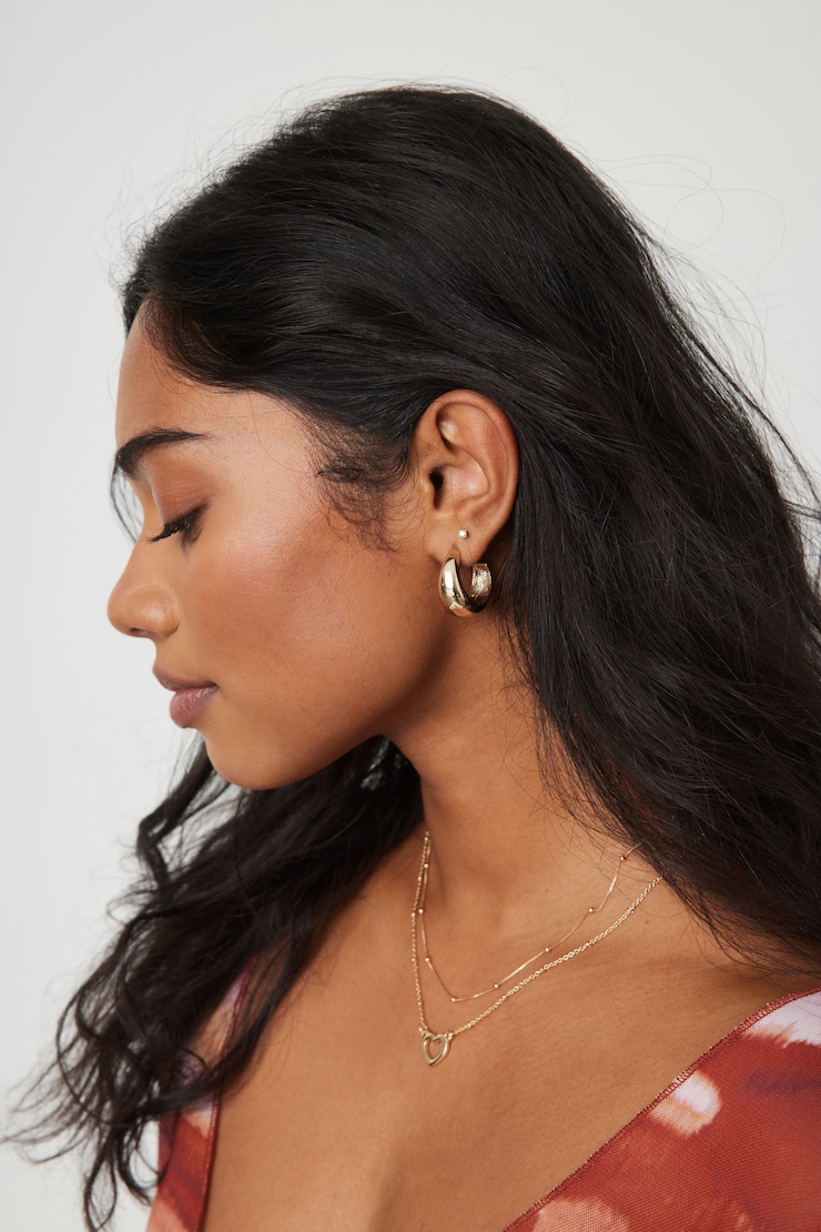 3 Pack Textured Hoop Earrings YELLOW