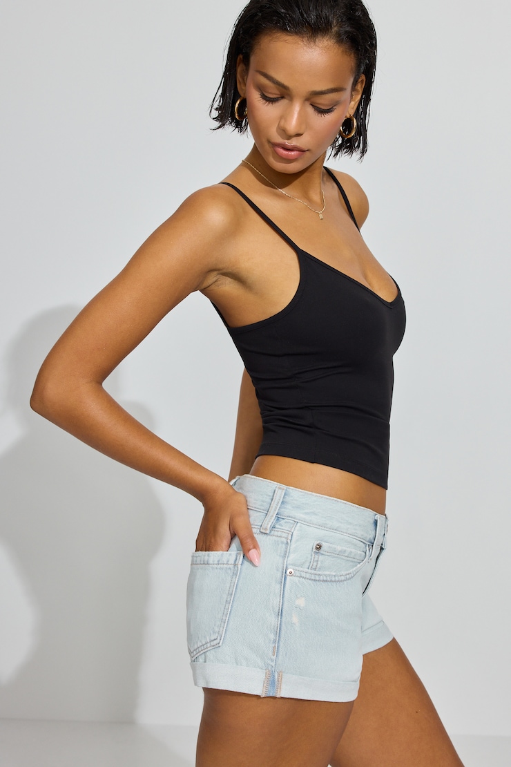 Low Rise Cuffed Denim Shorts BLUE