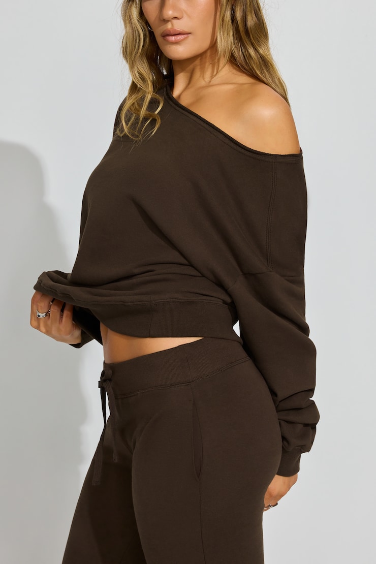 SoftTerry Off Shoulder Sweatshirt Brown - Image 2