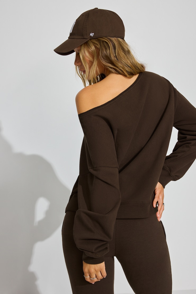 SoftTerry Off Shoulder Sweatshirt Brown - Image 3
