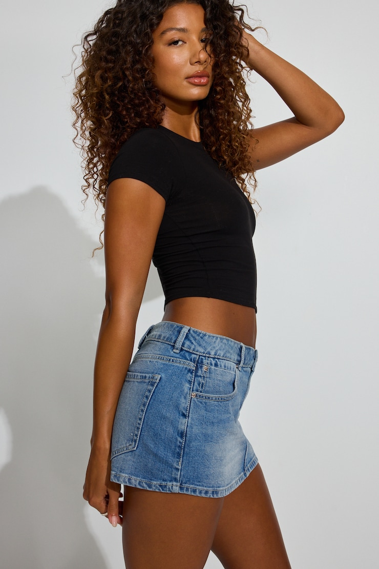 Denim Micro Skort Blue - Image 2
