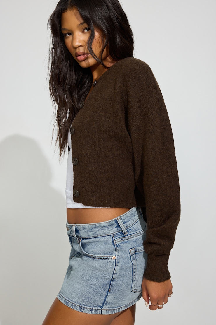 Renee Spongy Cropped Cardigan Brown - Image 2