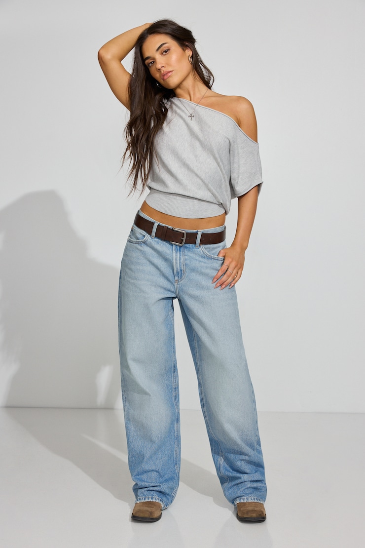 Romi Asymmetric Cinched Waist Sweater Gray - Image 3