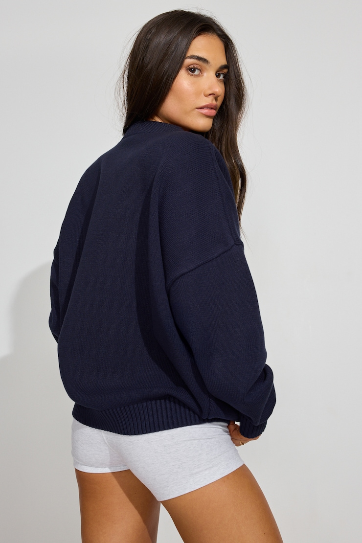 V-Neck Oversized Sweater Navy - Image 3