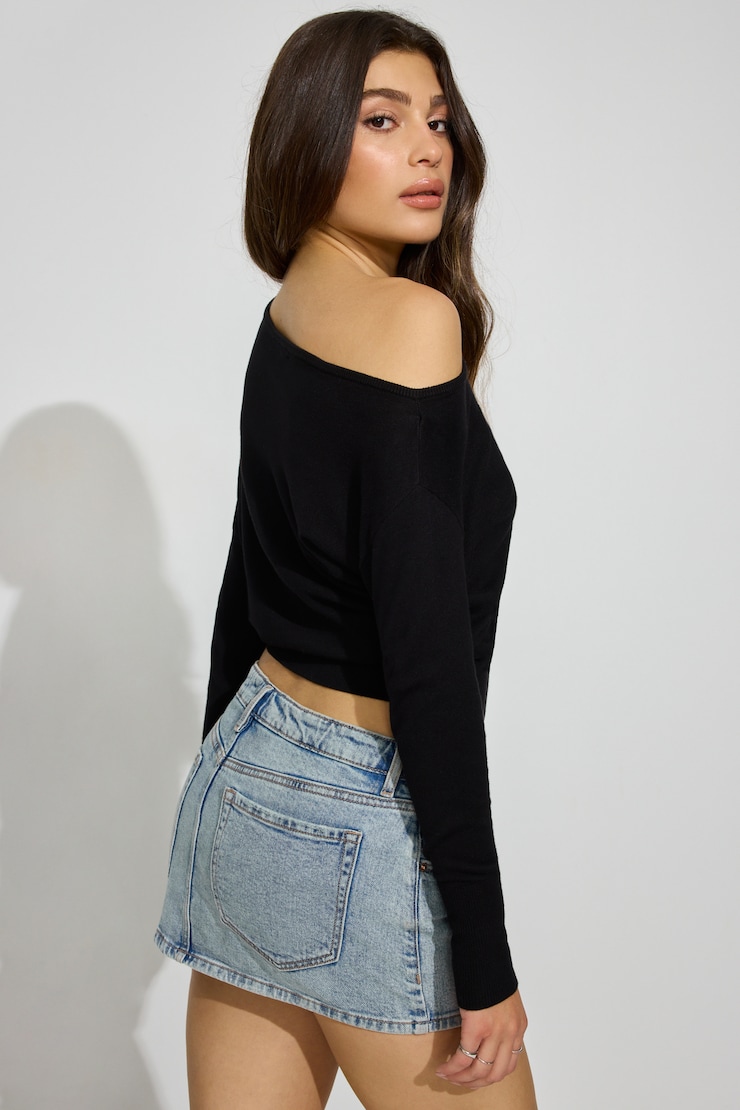 Rae Asymmetric Fine Sweater Black - Image 4