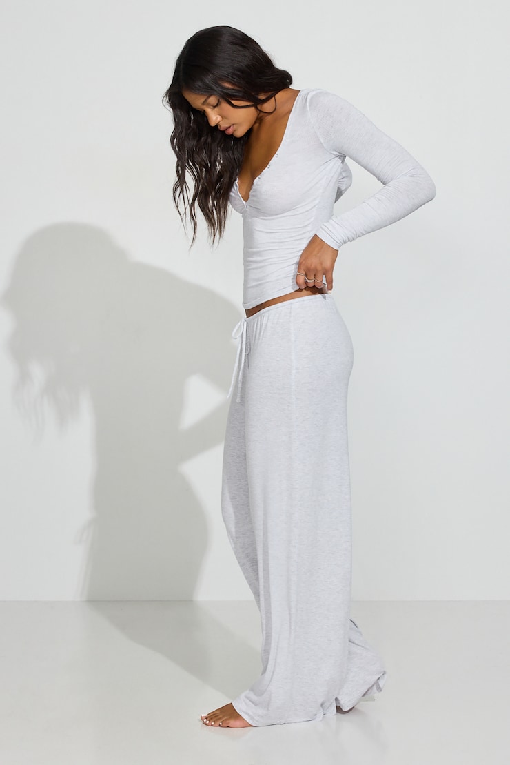 Sheer Ribbed Slouchy Pants Gray - Image 2