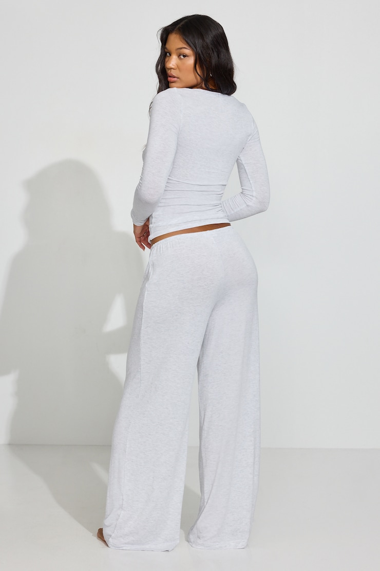 Sheer Ribbed Slouchy Pants Gray - Image 3