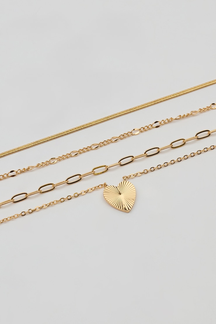 Set of 4 Heart & Chain Necklaces Yellow - Image 2