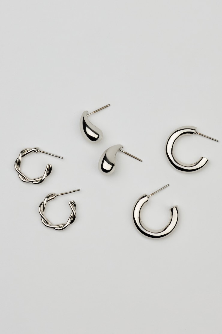 3 Pack of Twist Drop and Hoop Earrings GREY - Image 2