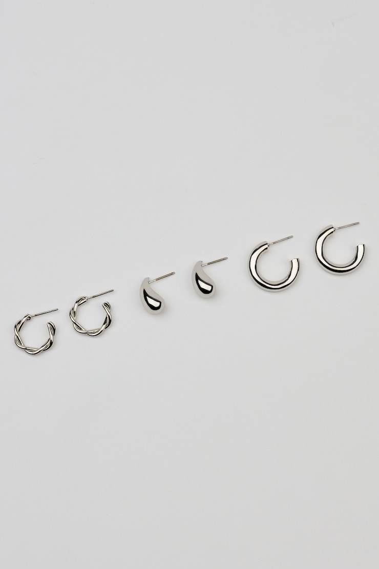 3 Pack of Twist Drop and Hoop Earrings GREY - Image 3