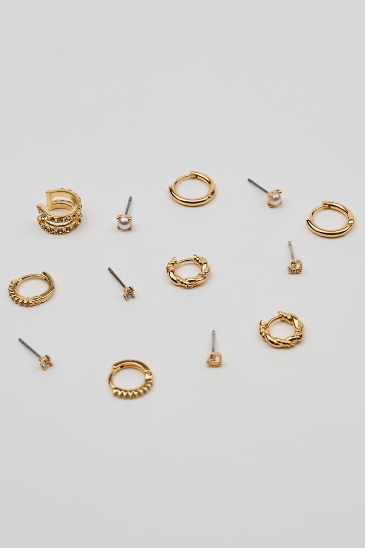 13 Pack of Gem, Hoop & Cuff Earrings White - Image 3